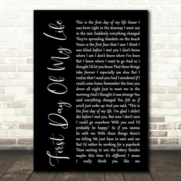 Bright Eyes First Day Of My Life Black Script Song Lyric Quote Print