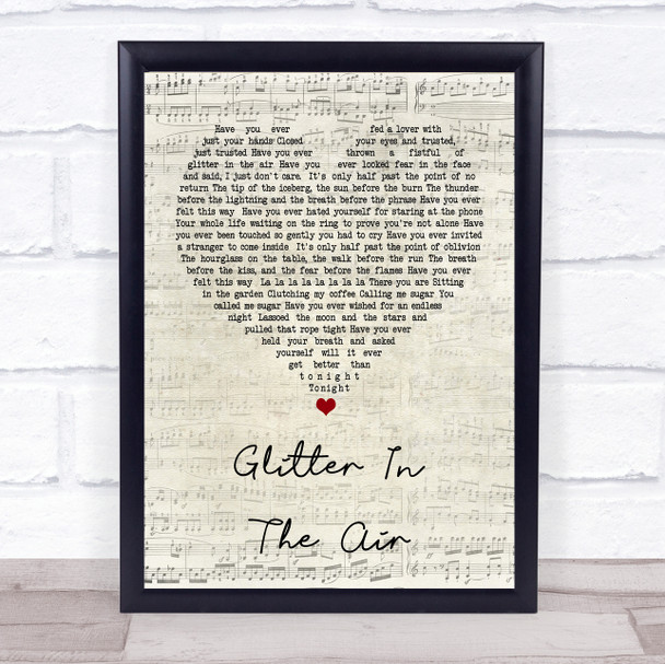 Pink Glitter In The Air Script Heart Song Lyric Quote Print