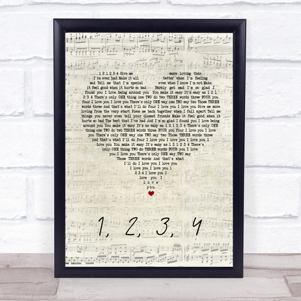 Plain White T's 1, 2, 3, 4 Script Heart Song Lyric Quote Print