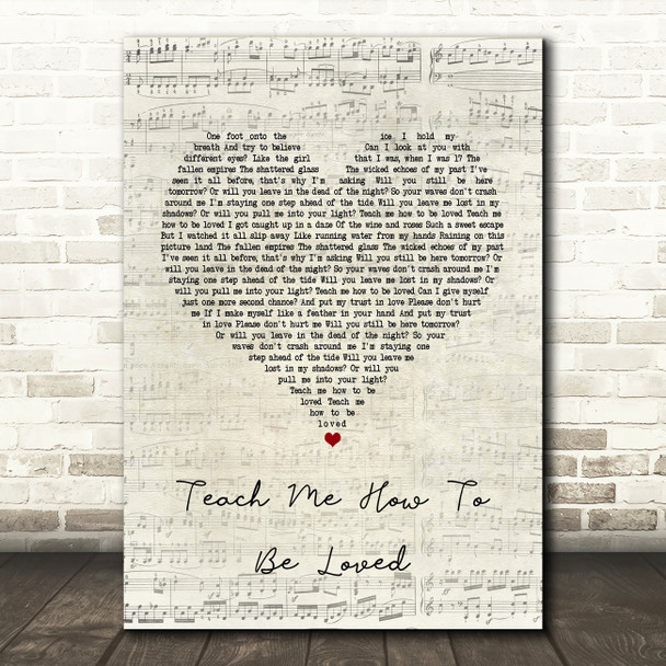 Rebecca Ferguson Teach Me How To Be Loved Script Heart Song Lyric Quote Print