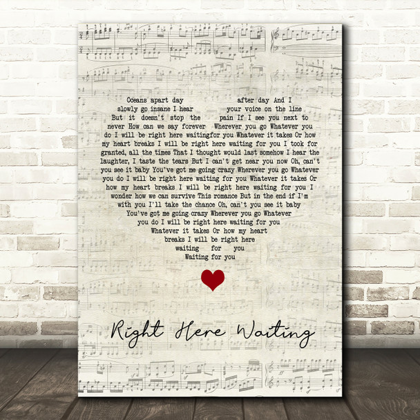 Richard Marx Right Here Waiting Script Heart Song Lyric Quote Print