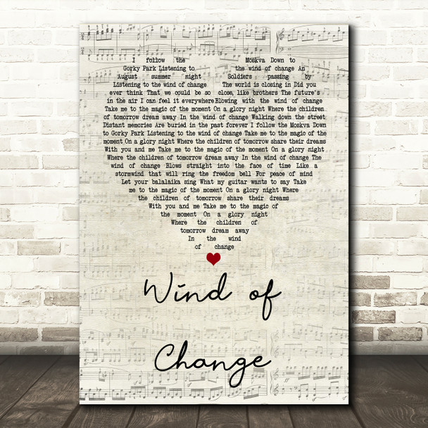 Scorpions Wind of Change Script Heart Song Lyric Quote Print