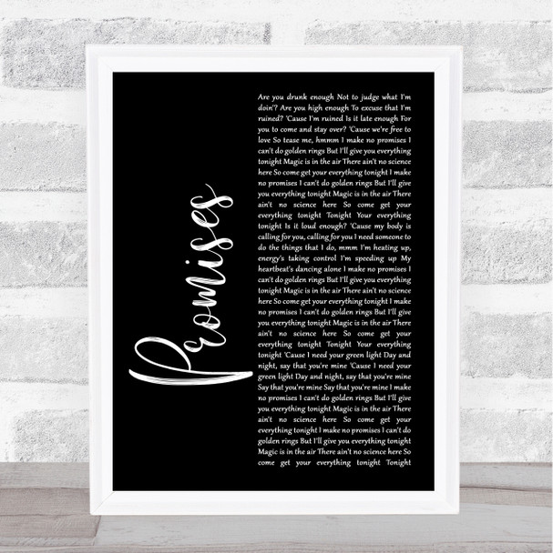 Calvin Harris and Sam Smith Promises Black Script Song Lyric Quote Print