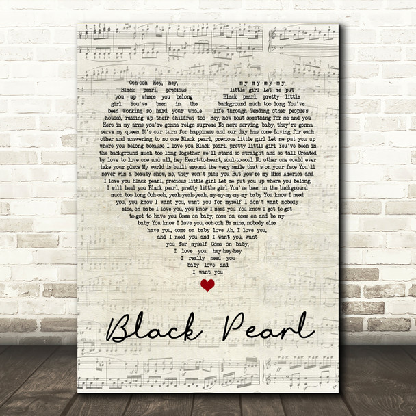 Sonny Charles & The Checkmates Black Pearl Script Heart Song Lyric Quote Print