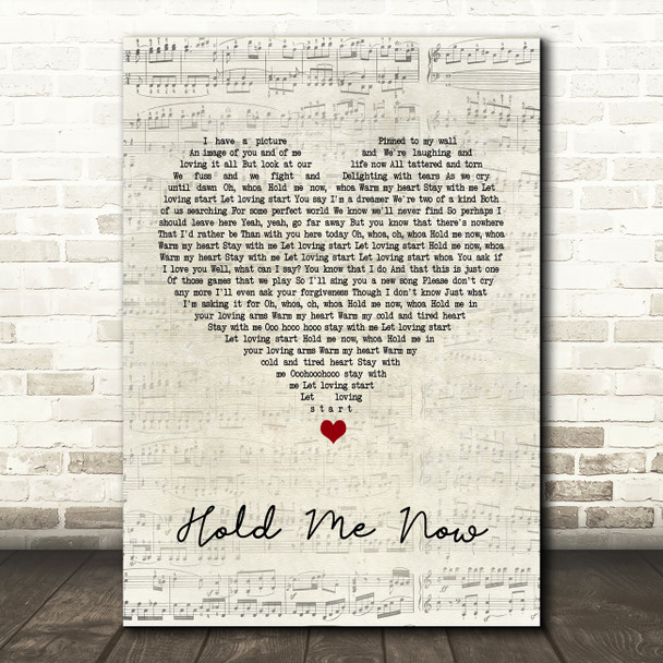 Thompson Twins Hold Me Now Script Heart Song Lyric Quote Print