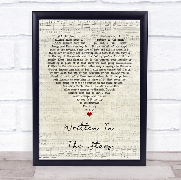 Tinie Tempah Written In The Stars Script Heart Song Lyric Quote Print