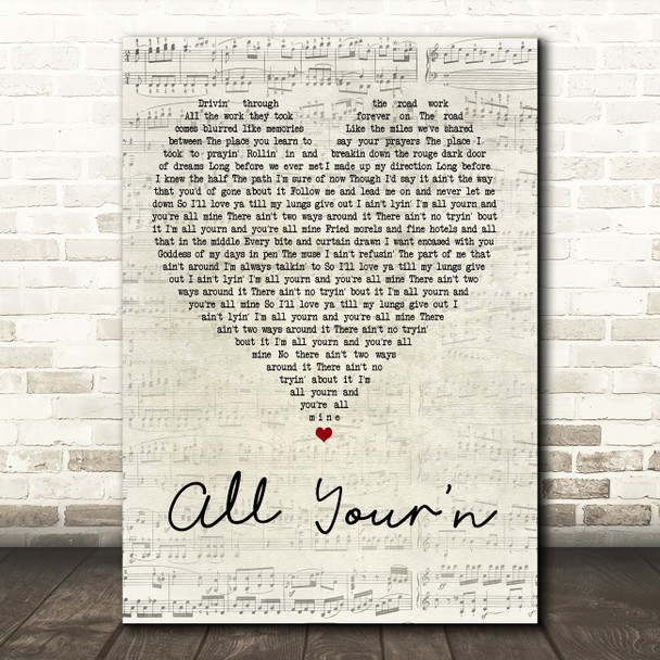 Tyler Childers All Your'n Script Heart Song Lyric Quote Print