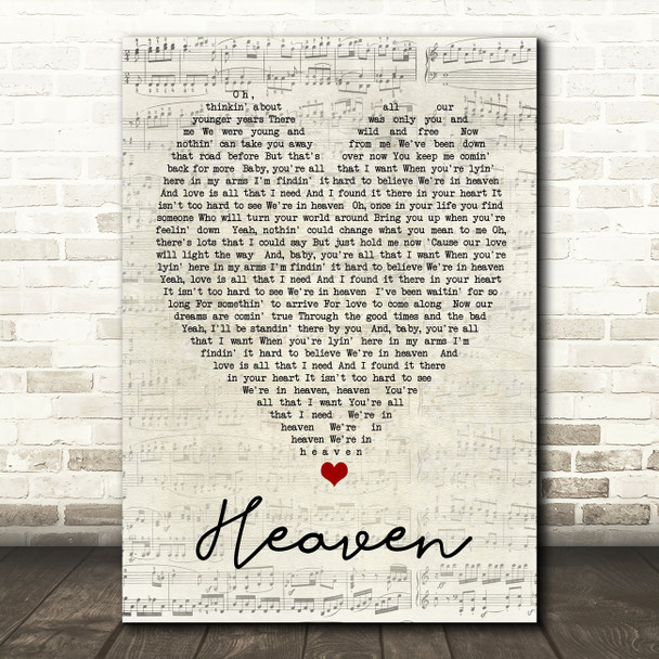 Heaven Bryan Adams Script Heart Quote Song Lyric Print