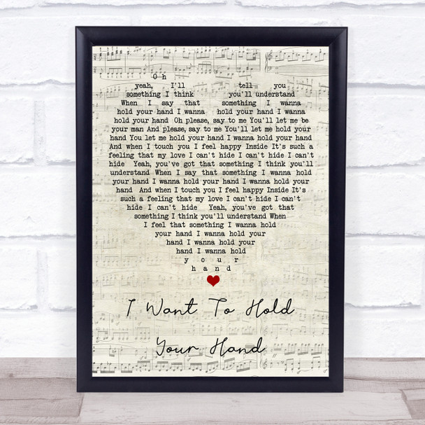 I Want To Hold Your Hand The Beatles Script Heart Quote Song Lyric Print