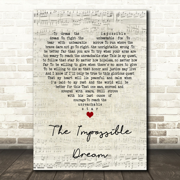 Frank Sinatra The Impossible Dream Script Heart Quote Song Lyric Print