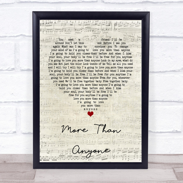 Gavin DeGraw More Than Anyone Script Heart Quote Song Lyric Print