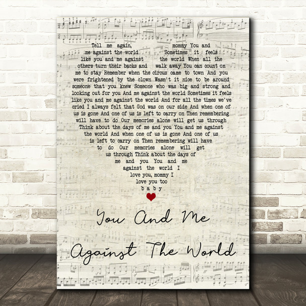 Helen Reddy You And Me Against The World Script Heart Quote Song Lyric Print