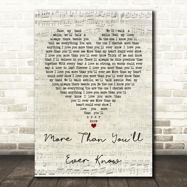 Michael Ruff More Than You'll Ever Know Script Heart Quote Song Lyric Print