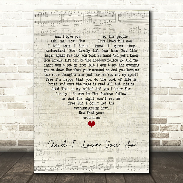 Perry Como And I Love You So Script Heart Quote Song Lyric Print