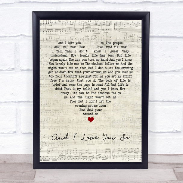 Perry Como And I Love You So Script Heart Quote Song Lyric Print