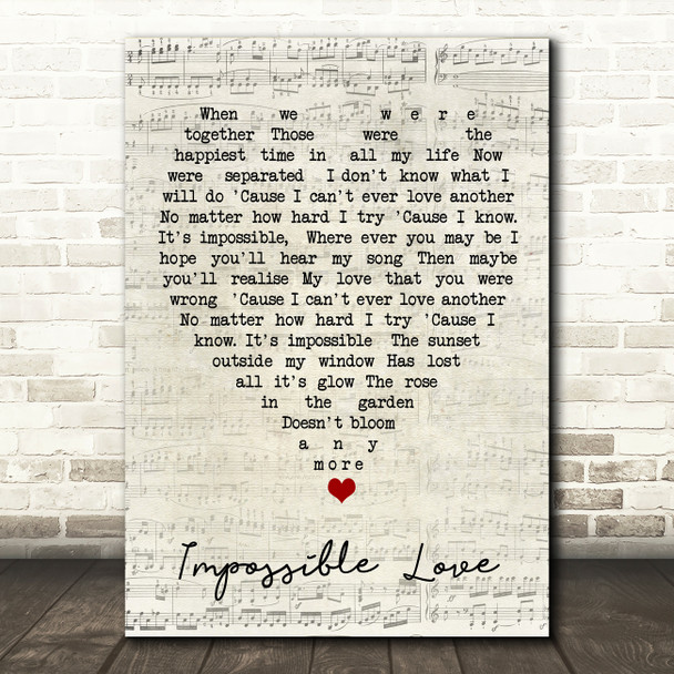 Impossible Love UB40 Script Heart Quote Song Lyric Print