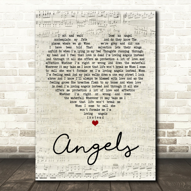 Robbie Williams Angels Script Heart Quote Song Lyric Print