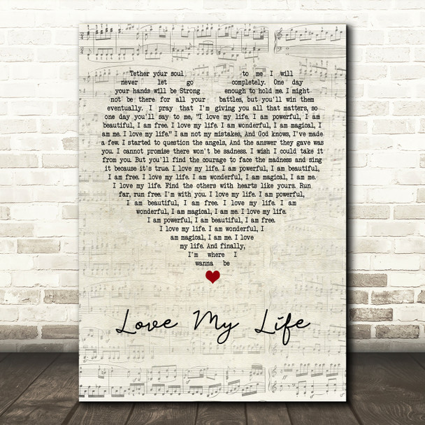 Robbie Williams Love My Life Script Heart Quote Song Lyric Print