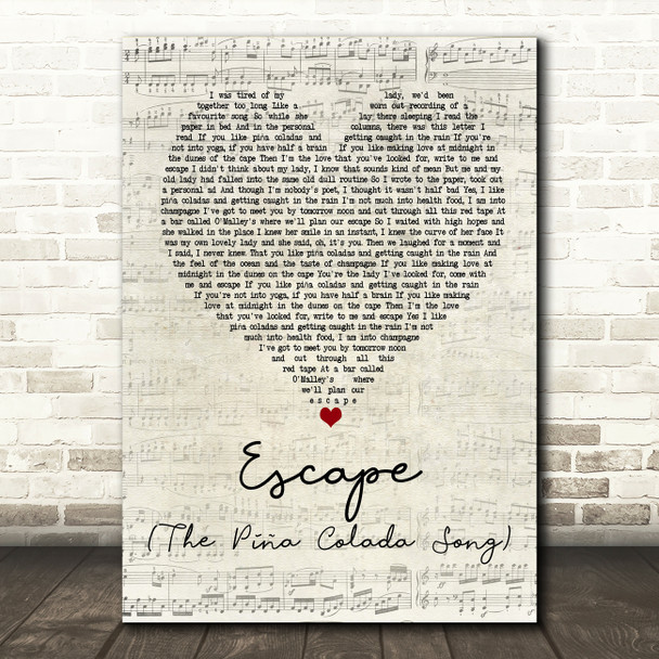 Rupert Holmes Escape (The Piña Colada Song) Script Heart Quote Song Lyric Print