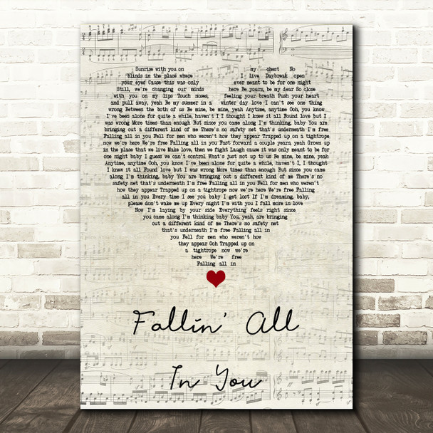 Shawn Mendes Fallin' All In You Script Heart Quote Song Lyric Print