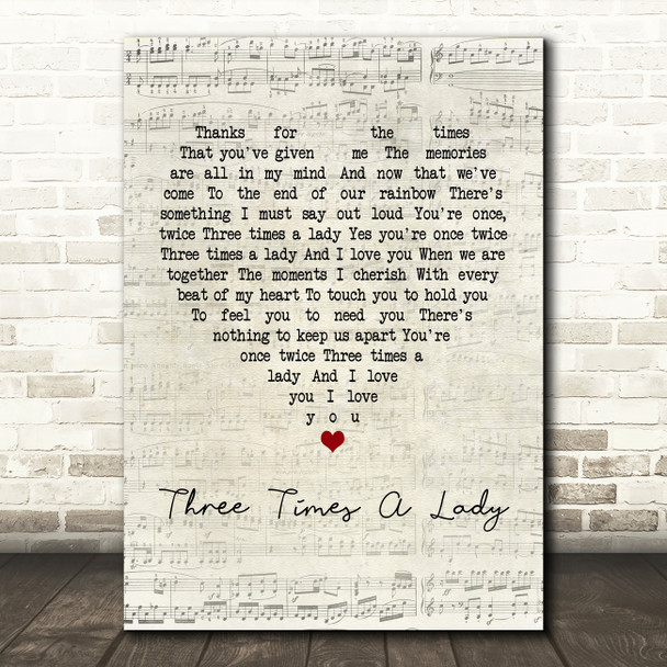 The Commodores Three Times A Lady Script Heart Quote Song Lyric Print