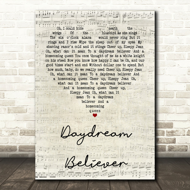 The Monkees Daydream Believer Script Heart Quote Song Lyric Print