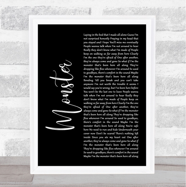 Gabbie Hanna Monster Black Script Song Lyric Quote Print