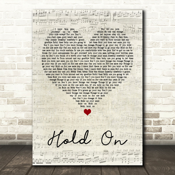 Wilson Phillips Hold On Script Heart Quote Song Lyric Print