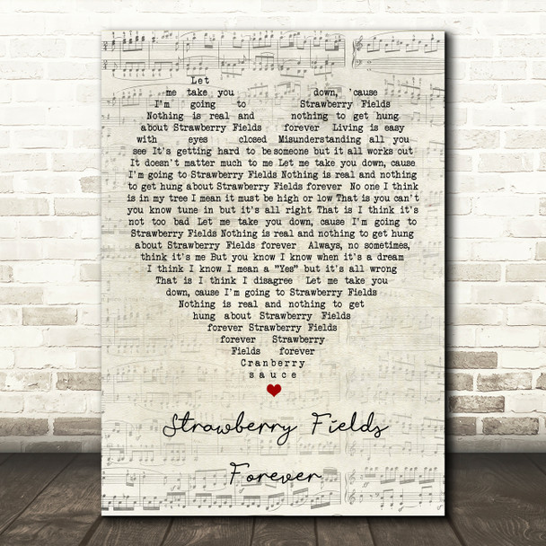 Strawberry Fields Forever The Beatles Script Heart Quote Song Lyric Print