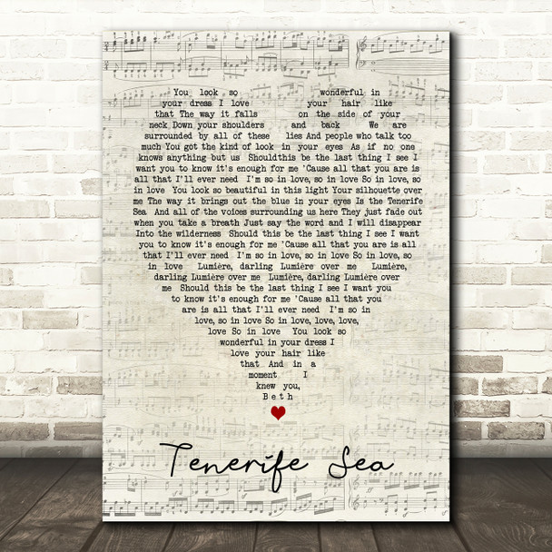 Tenerife Sea Ed Sheeran Script Heart Quote Song Lyric Print