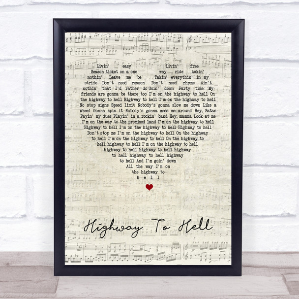 AC DC Highway To Hell Script Heart Song Lyric Quote Print