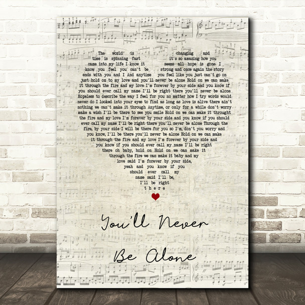 Anastacia You'll Never Be Alone Script Heart Song Lyric Quote Print