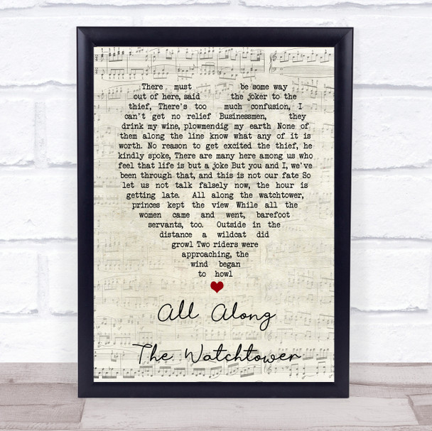 All Along The Watchtower Bob Dylan Script Heart Quote Song Lyric Print