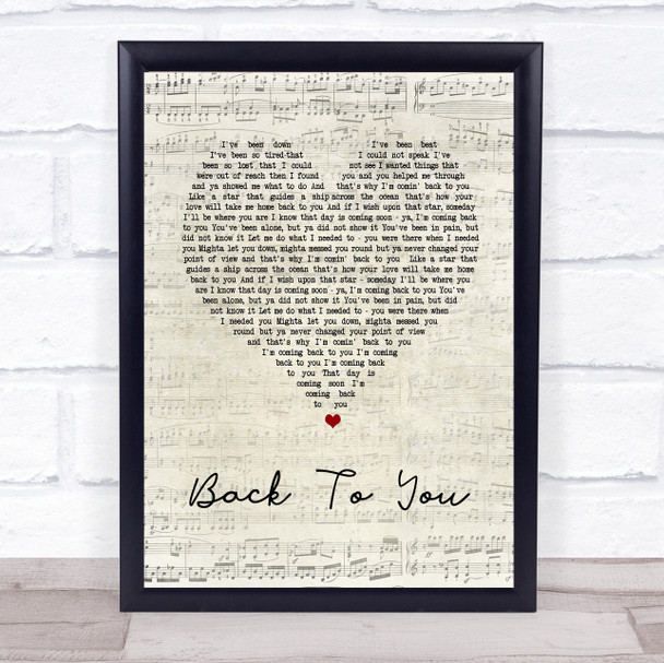 Bryan Adams Back To You Script Heart Song Lyric Quote Print