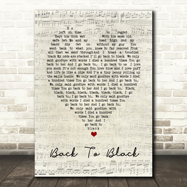 Back To Black Amy Winehouse Script Heart Quote Song Lyric Print