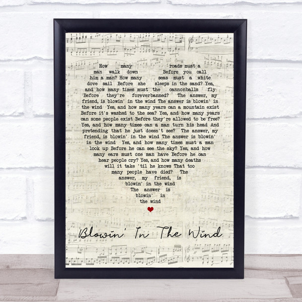 Blowin' In The Wind Bob Dylan Script Heart Quote Song Lyric Print