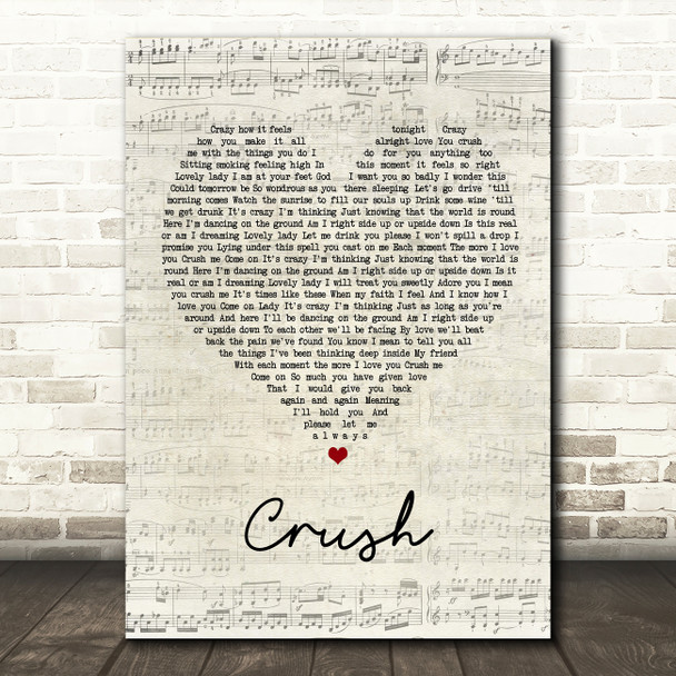 Dave Matthews Band Crush Script Heart Song Lyric Quote Print