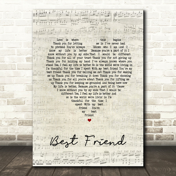 Jason Mraz Best Friend Script Heart Song Lyric Quote Print