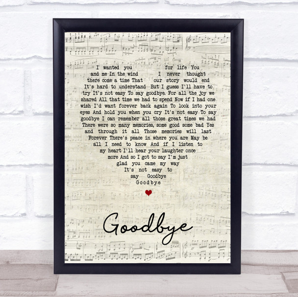Lionel Richie Goodbye Script Heart Song Lyric Quote Print
