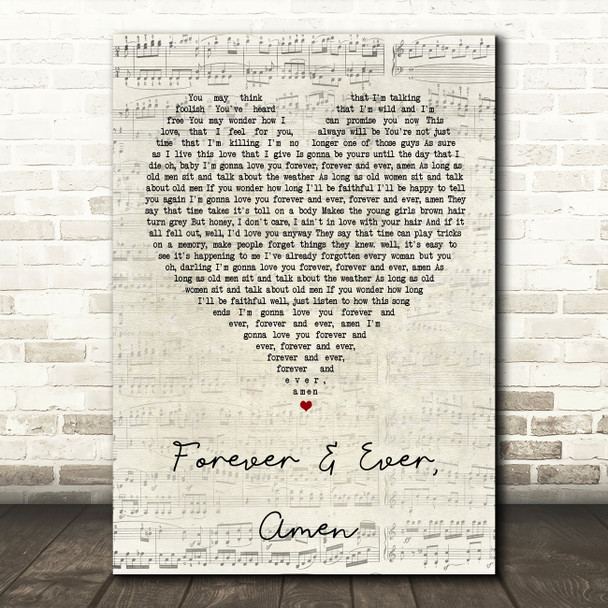 Randy Travis Forever & Ever, Amen Script Heart Song Lyric Quote Print
