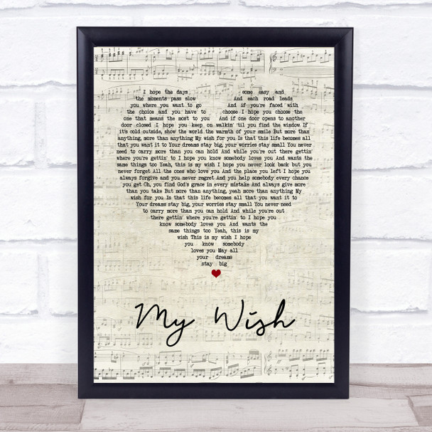 Rascal Flatts My Wish Script Heart Song Lyric Quote Print