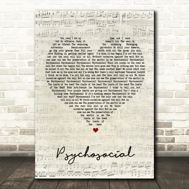 Slipknot Psychosocial Script Heart Song Lyric Quote Print