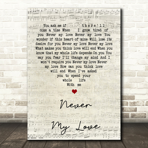 The Association Never My Love Script Heart Song Lyric Quote Print