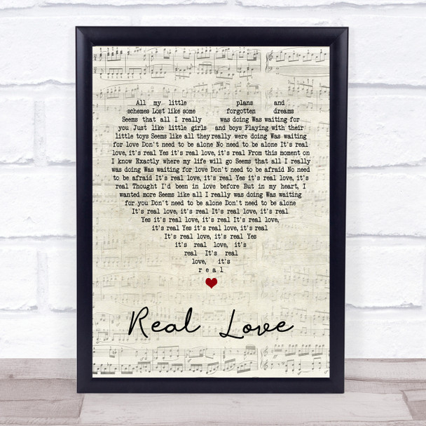 The Beatles Real Love Script Heart Song Lyric Quote Print