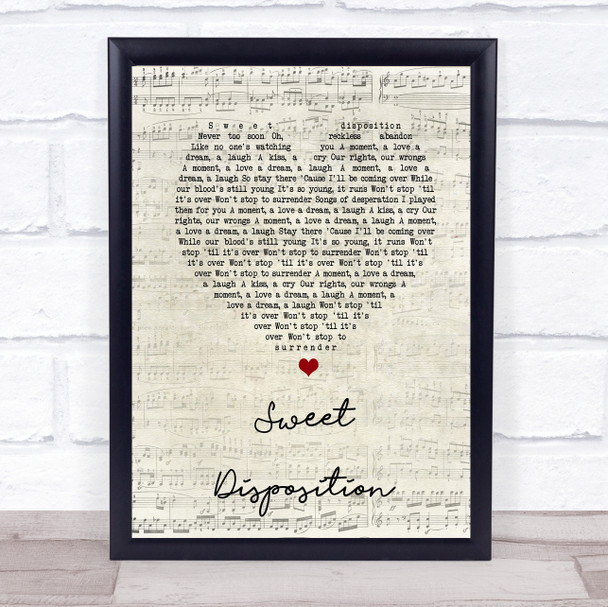 The Temper Trap Sweet Disposition Script Heart Song Lyric Quote Print
