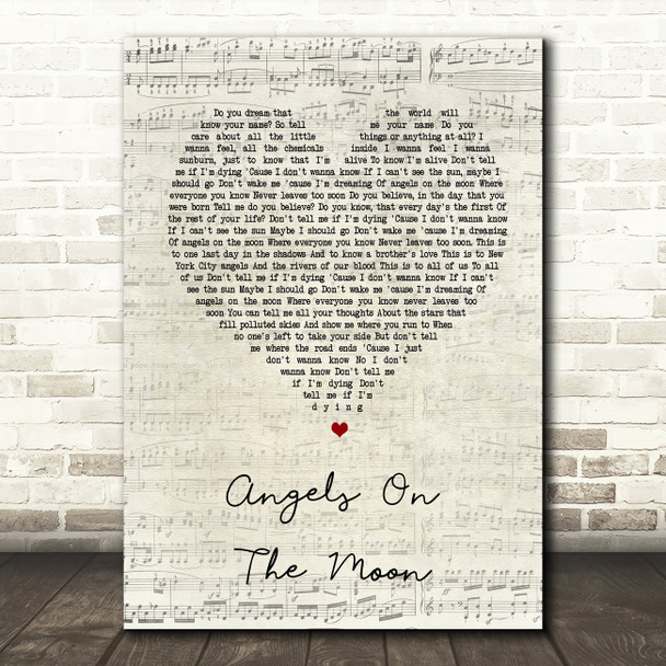 Thriving Ivory Angels On The Moon Script Heart Song Lyric Quote Print