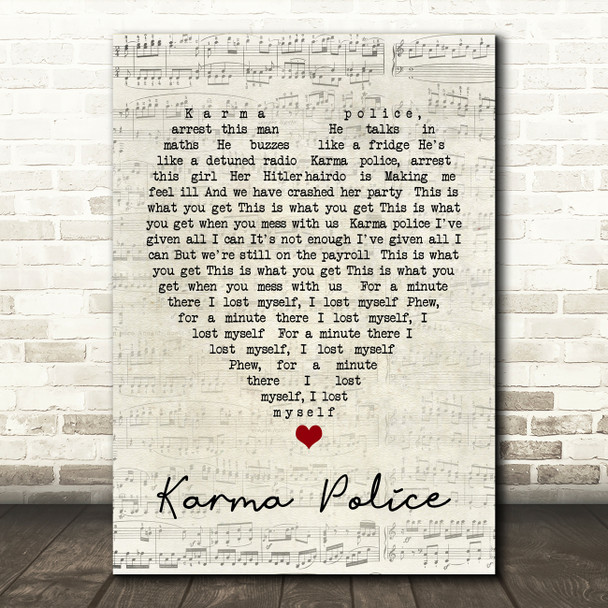 Karma Police Radiohead Script Heart Quote Song Lyric Print