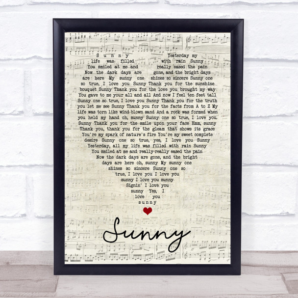 Bobby Hebb Sunny Script Heart Song Lyric Quote Print