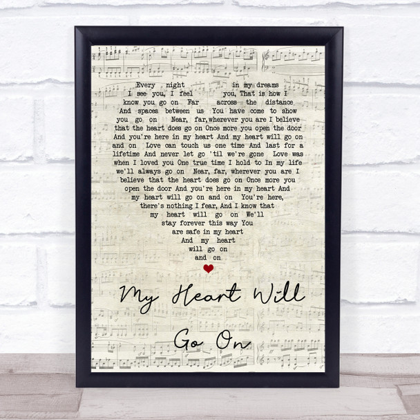 Celine Dion My Heart Will Go On Script Heart Song Lyric Quote Print