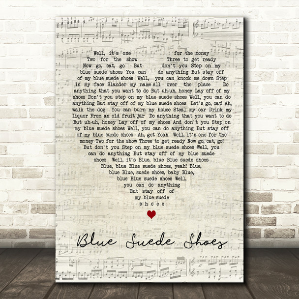 Elvis Presley Blue Suede Shoes Script Heart Song Lyric Quote Print